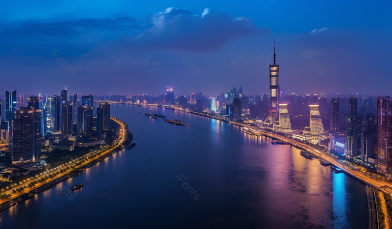 蓝色上海黄浦江城市夜景风光摄影,高清,摄影图,摄影图片,图片大全,摄影图免费下载